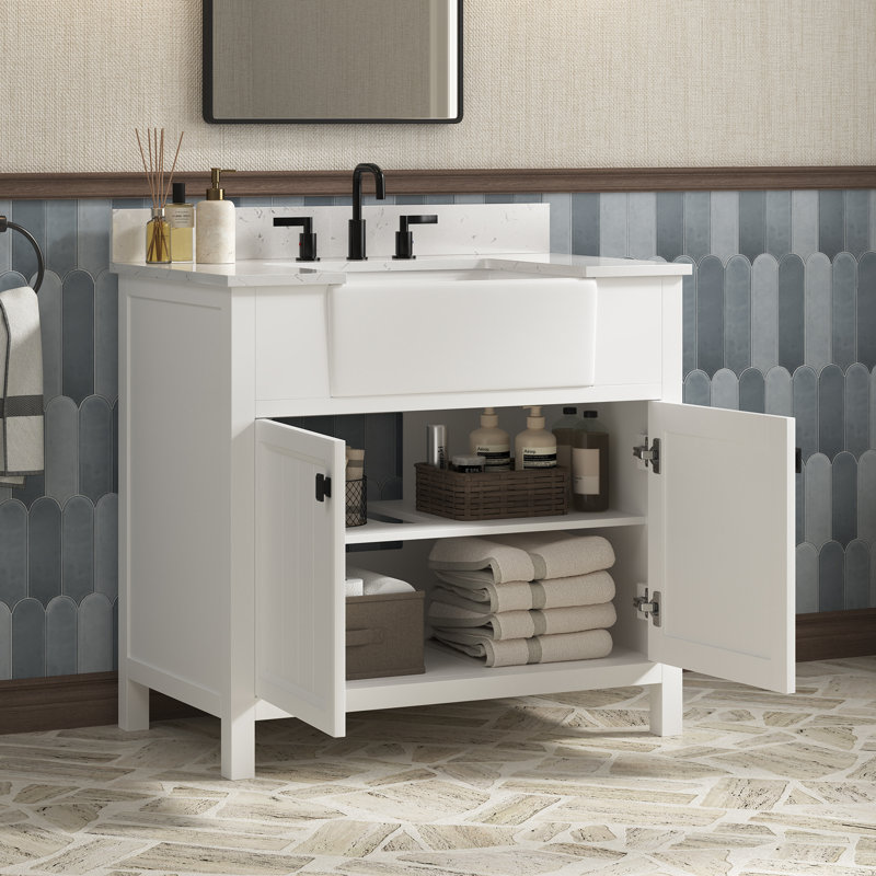 Wilce Freestanding Single Sink Bathroom Vanity With Engineered Stone Countertop, 37"
