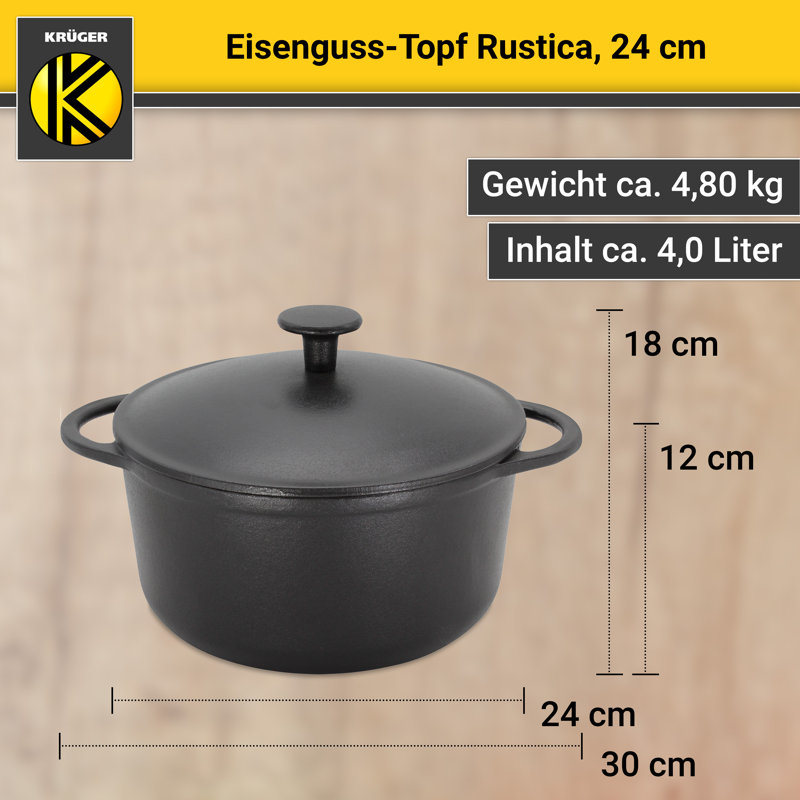 Karl Kruger Rustica Cast Iron Standard Pot, 24 cm diameter