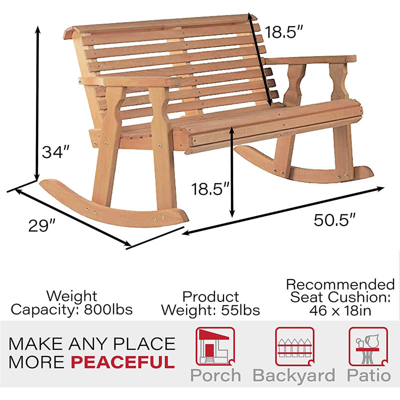 Banc double berçant robuste à dossier rabattable 800 lb, Teinture cèdre