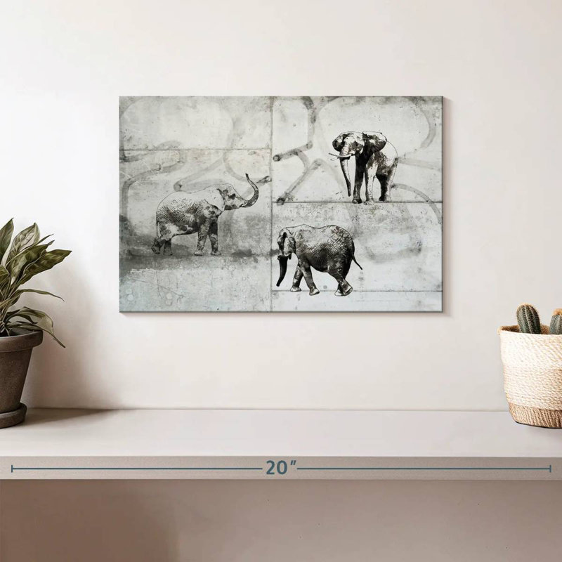 Trois éléphants Brampt, H 8 po x l 12 po