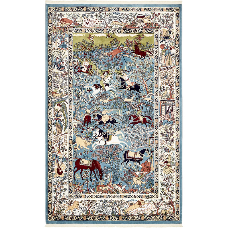 Ledger Oriental Indoor Rug, Rectangle 5'3" x 8', Blue