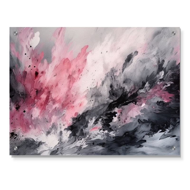 «Evolving In Pink Grey», art mural acrylique abstrait géométrique pour le salon, H 12 po x l 20 po
