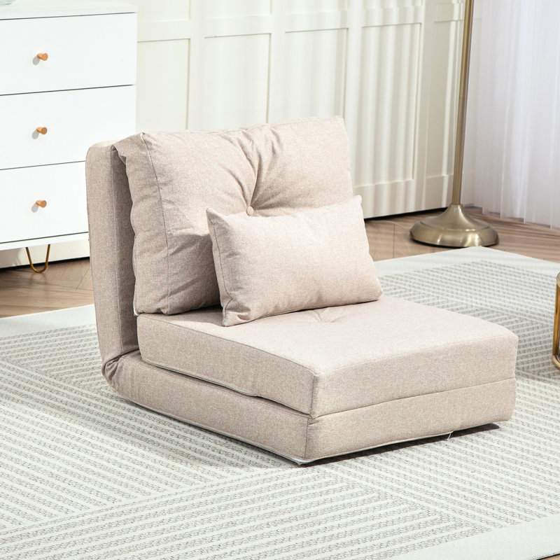 Chaise de salon convertible: rembourrée et pliante avec siège en lin beige réglable