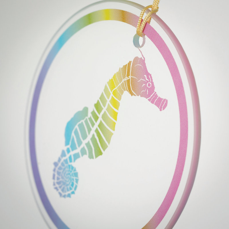 22" Clear Glass and Metal Coastal Wind Chime with Sea Horse Ornament
