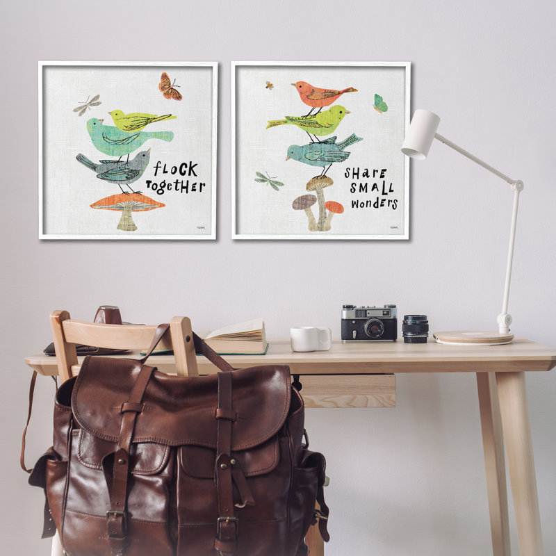 «Flock Together Partagez Birds», ensemble de 2 giclées par Sue Schlabach, Estampe numérique encadrée blanc bord de mer