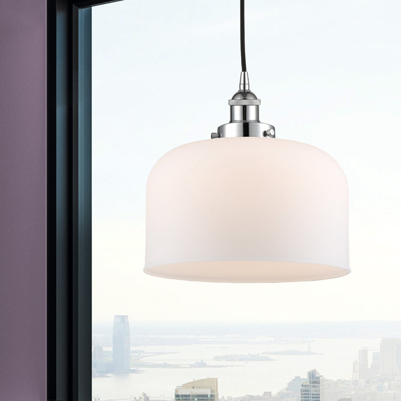 Pattie Bell 1-Light Dimmable Adjustable Height Single Pendant, Matte White, Polished Chrome