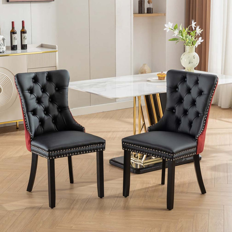 Chaise rembourrée en polyuréthane et velours, Noir / rouge vin