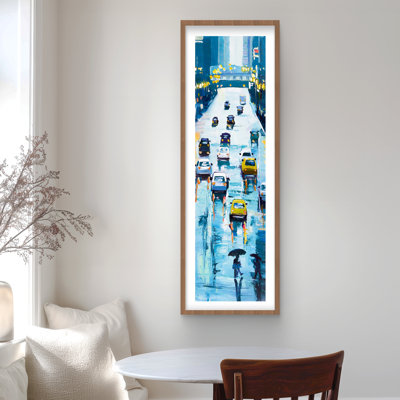 Rainy Streets of New York - Blue Framed Matted Print Decor