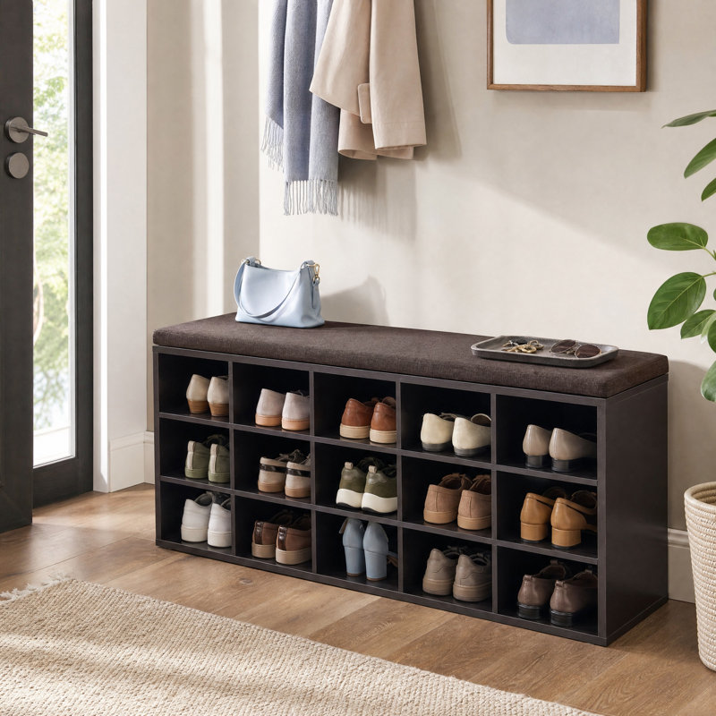 Jurina 15 Pair Shoe Storage Bench, Espresso/Dark Gray