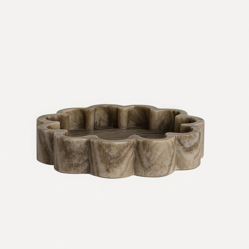 Montana Organic Shaped Marble Ribbed Brown Tray, 6.3"W x 7.5"D x 1.55"H