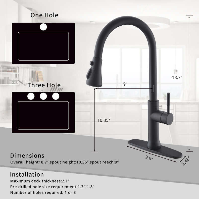 Robinet de cuisine à poignée simple avec plaque de pont en noir