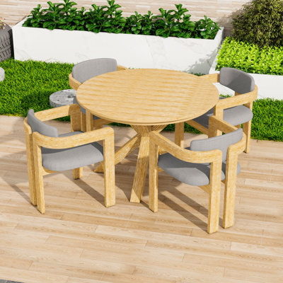 Ensemble de salle à manger 5 pièces pour l'extérieur en bois d'acacia avec table ronde et 4 chaises demi-tonneau