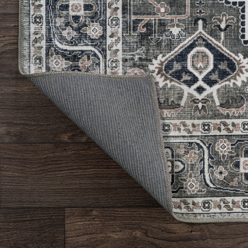 Tapis gris foncé / gris clair Alacati Ogee Medallion, Rectangle 3 pi 11 po x 6 pi