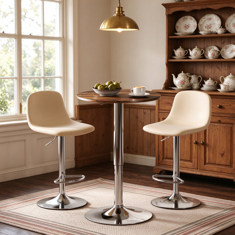 Rustic Brown Round Bar Table, 360-Degree Swivel Pub Table with Adjustable Height for Kitchen & Cafe