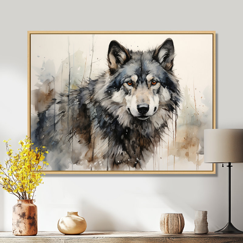 Loup solitaire - Décoration murale loup, H 34 po x l 44 po, Érable, Reproduction avec cadre flottant