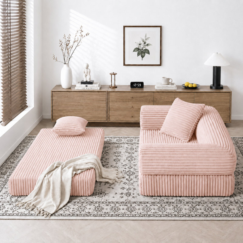 Canapé-lit modulaire convertible 77 po, canapé-lit en velours côtelé à assise profonde avec coussins amovibles pour appartement, salon et chambre d'amis