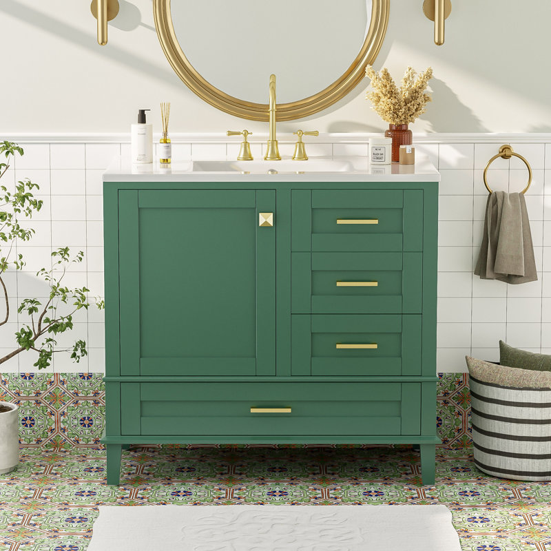 Meuble-lavabo simple 36 po avec plateau en céramique, Vert