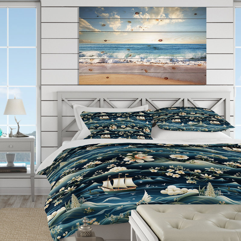 Ensemble de housse de couette Nautical Allure Of Blue Flower Ocean I - Coastal