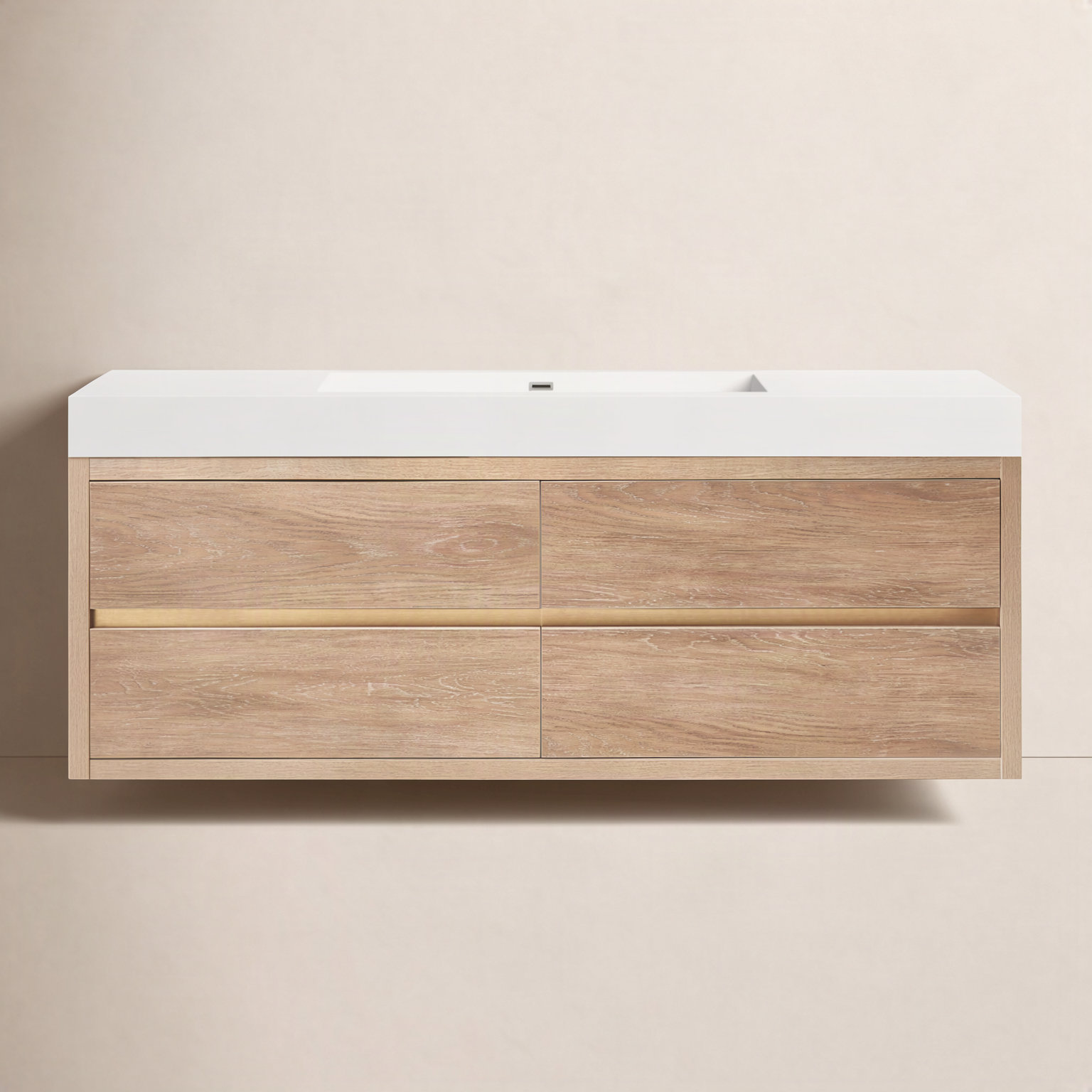 Vali 59.8'' Single Bathroom Vanity, North American Oak Finish, White