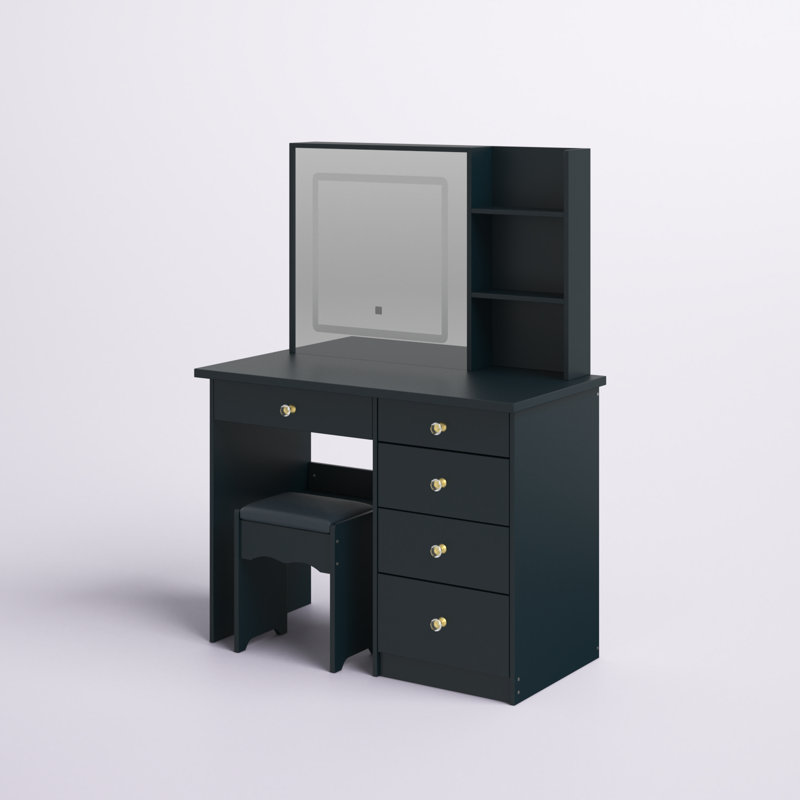 Ensemble de meuble-lavabo 39,4 "avec tabouret et miroir Émilee, Noir