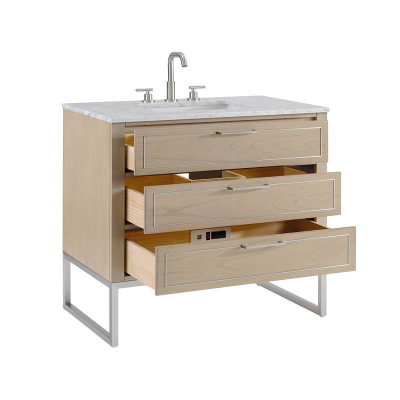 Markham 36'' W Single Vanity, Cashmere Gray, Carrara Marble, Brushed Nickel