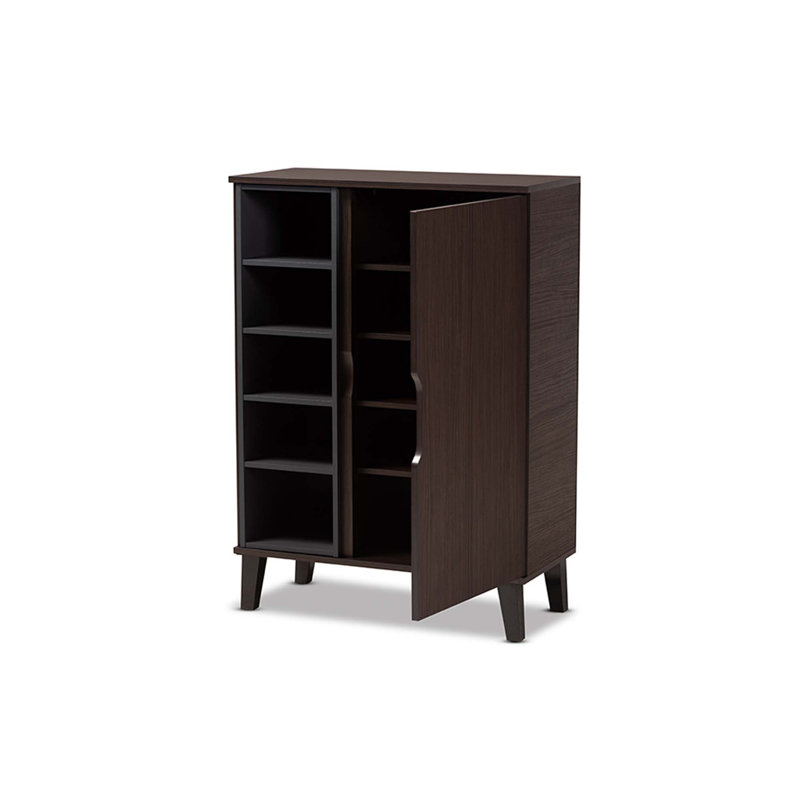 15 Pair Shoe Storage Cabinet, Gray/Dark Brown