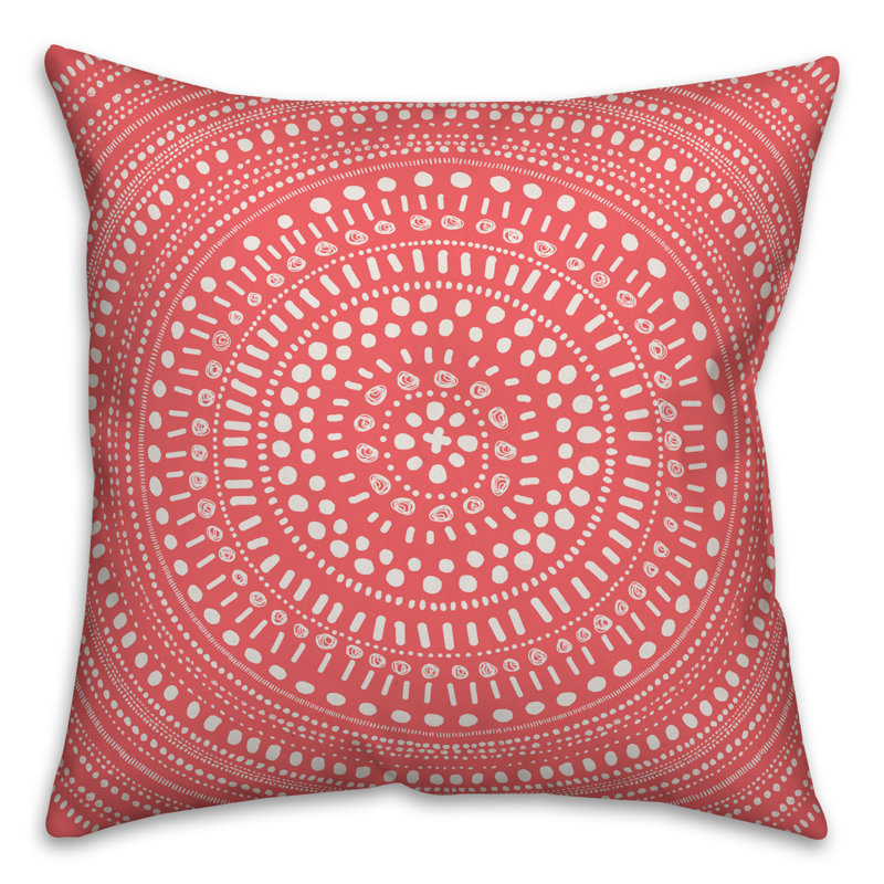  Coussin décoratif à pois Dala, Polyester / Bourre en polyester, 18 po x 18 po, Rouge brique / blanc
