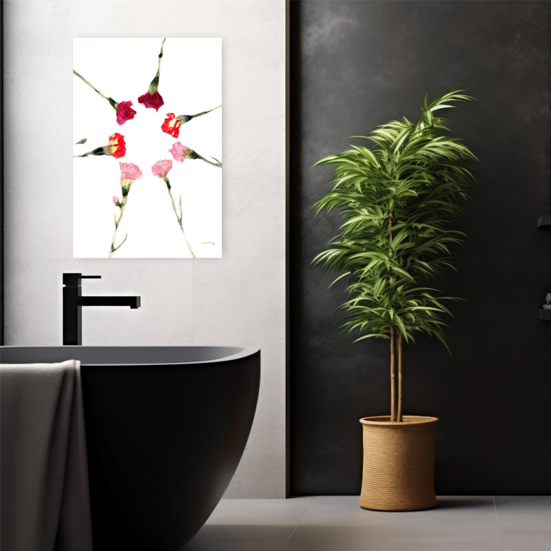 Art contemporain, art mural délicat avec œillets, H 24 po x l 16 po