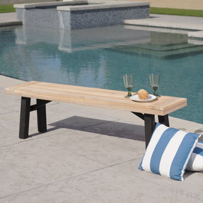 Banc d'extérieur avec panneau à lattes et structure en bois d'acacia, naturel et gris