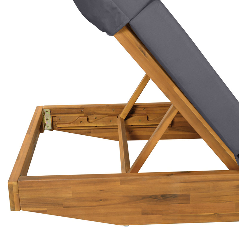 Chaise longue d'extérieur en bois d'acacia moderne, Gris foncé