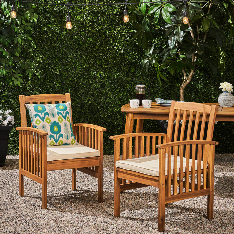 Chaise de salle à manger en bois 2 pièces avec coussins en mousse résistant aux intempéries - 2 pièces, Brun