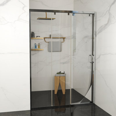 48"-48.8" W x 76" H Triple Panel Sliding Shower Door, 8mm Tempered Glass, Stainless Steel Frame