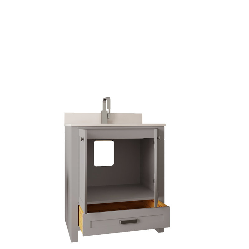 Meuble-lavabo simple 29,5 po avec miroir Chelseamarie, gris