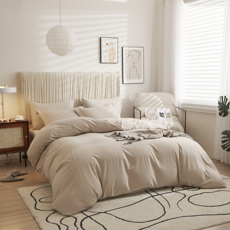  Breathable Washed Microfiber Duvet Cover Set, Beige Gray, Twin Duvet Cover + 2 Standard Shams