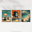 Coastal Landscapes Artwork Orange Teal Summer Beach Holiday - 3 Piece No Frame Print Set-587421931