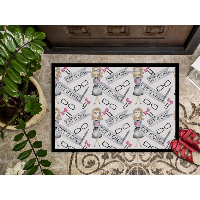 Tapis de porte pour l’extérieur antidérapant fille, Rectangulaire : 18 po x 27 po