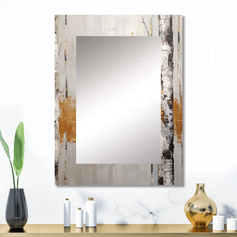 Arbre monochrome Whispers of Grey III - miroir décoratif monochrome, grand miroir mural doré, impression sur métal