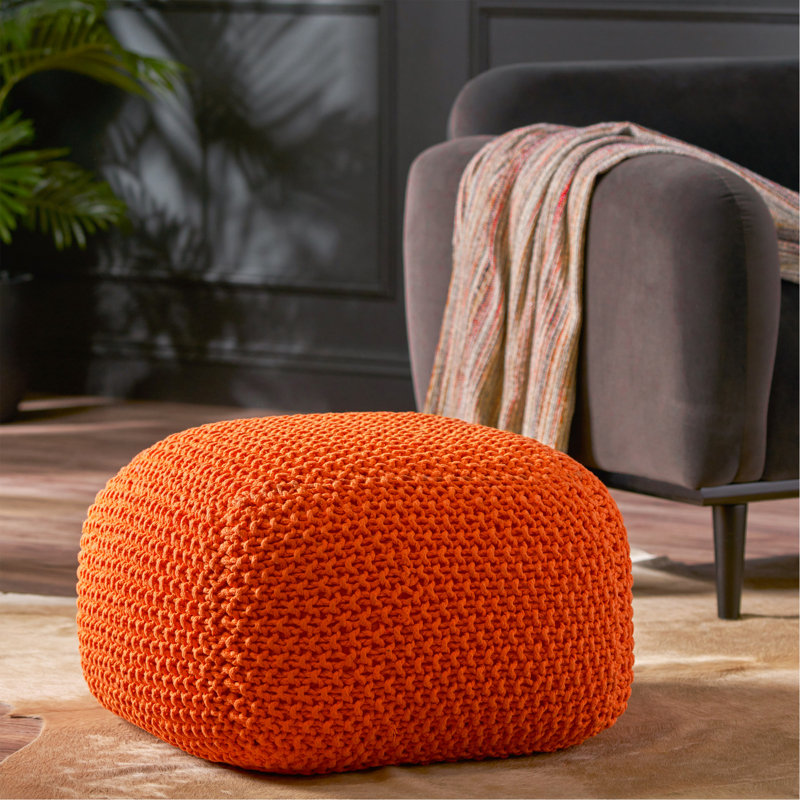 Pouf tricoté en coton 20 x 20 x 16, Coton orange