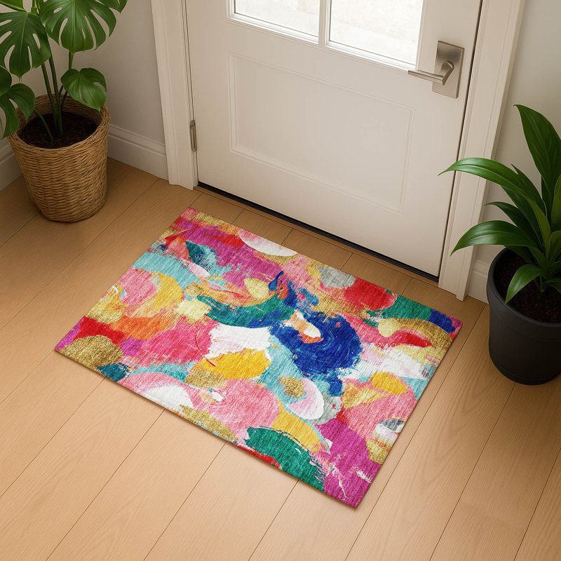 Premium Machine Washable Mouton Abstract Rug, Rectangle 1'8" x 2'6"