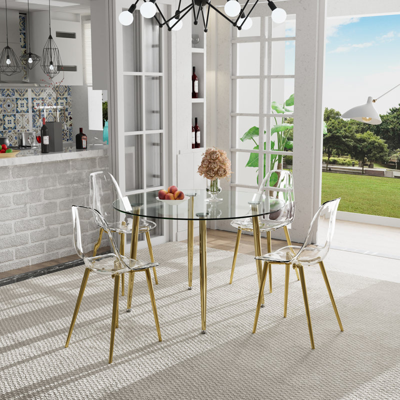 Ensemble repas pour 4 personnes Harisan, Transparent / Doré, H 30 po x L 42 po x l 42 po