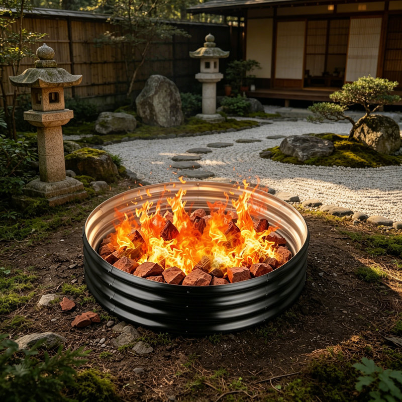 48in Round Galvanized Fire Pit Ring Black