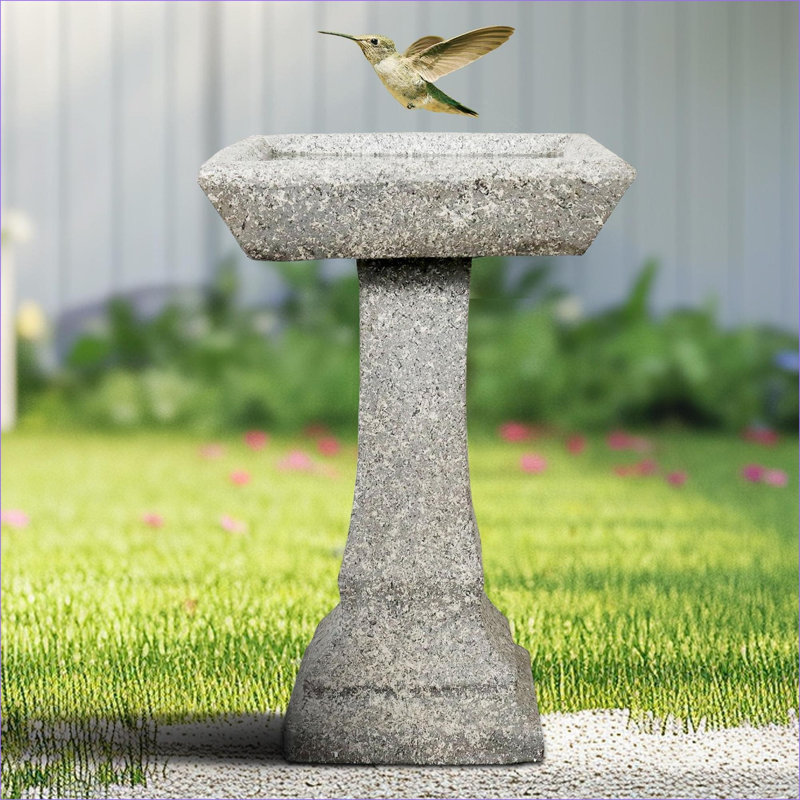 Bains d'oiseaux | Bain d'oiseaux d'extérieur carré moderne en béton 22,8 po de hauteur | Ciment béton | Piédestal à un niveau Birdbath