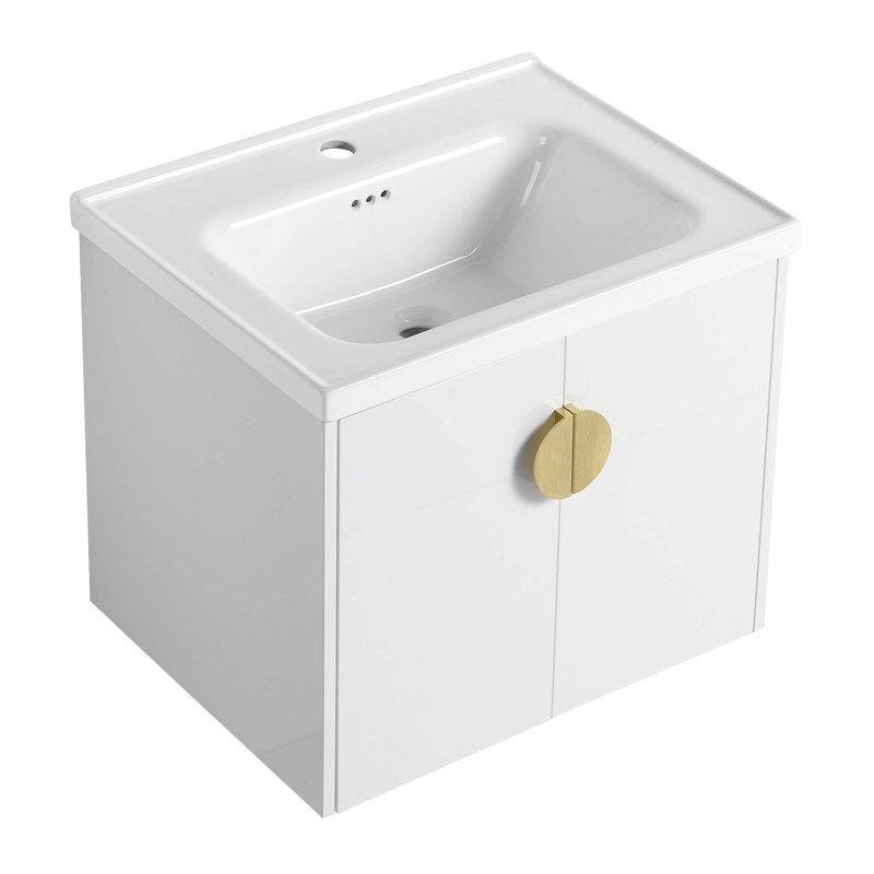 Meuble-lavabo à fermeture en douceur avec lavabo, pour petite salle de bain, Blanc