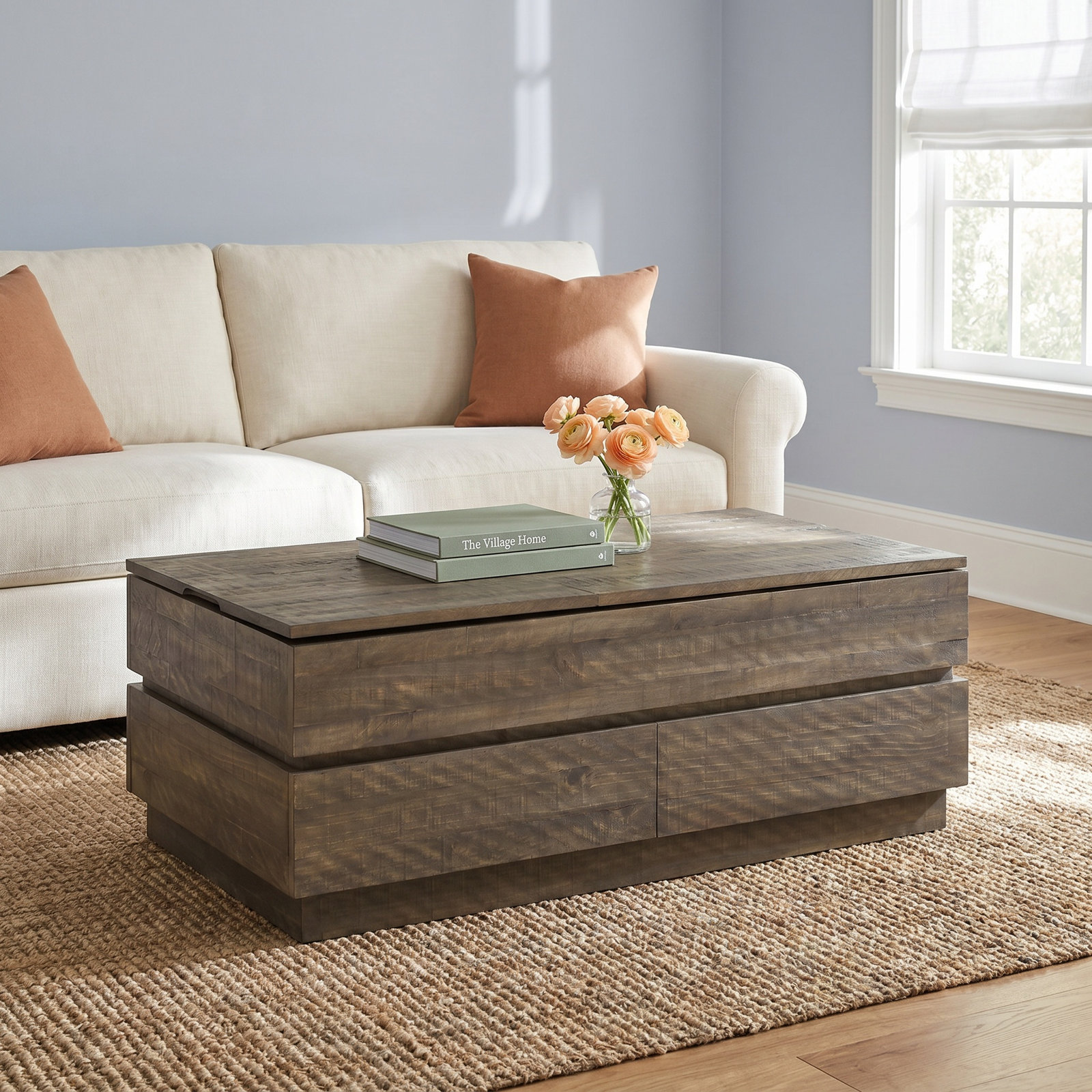 Solid Wood Single Coffee Table with Storage