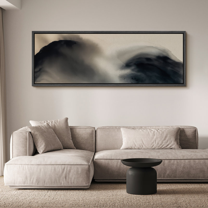 Large Framed Canvas Print Wall Art - Neutral Abstract Print for Minimalist Modern Wall Decor, 20" H x 60" W, Black
