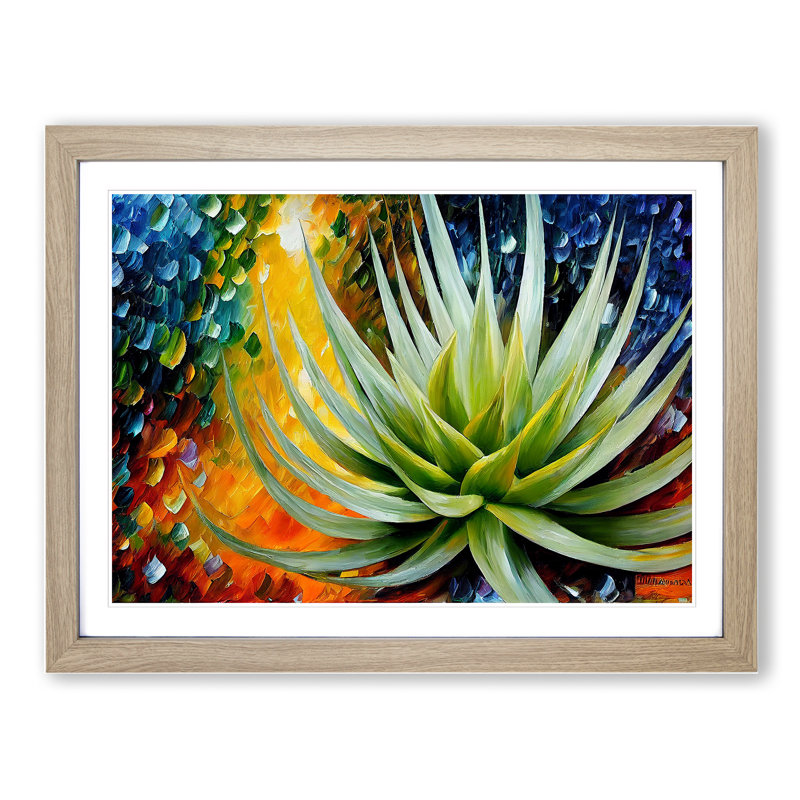 Aloe Vera Succulent Plant Vol.1 - Single Picture Frame Print, 46cm H x 64cm W x 2cm D, Oak