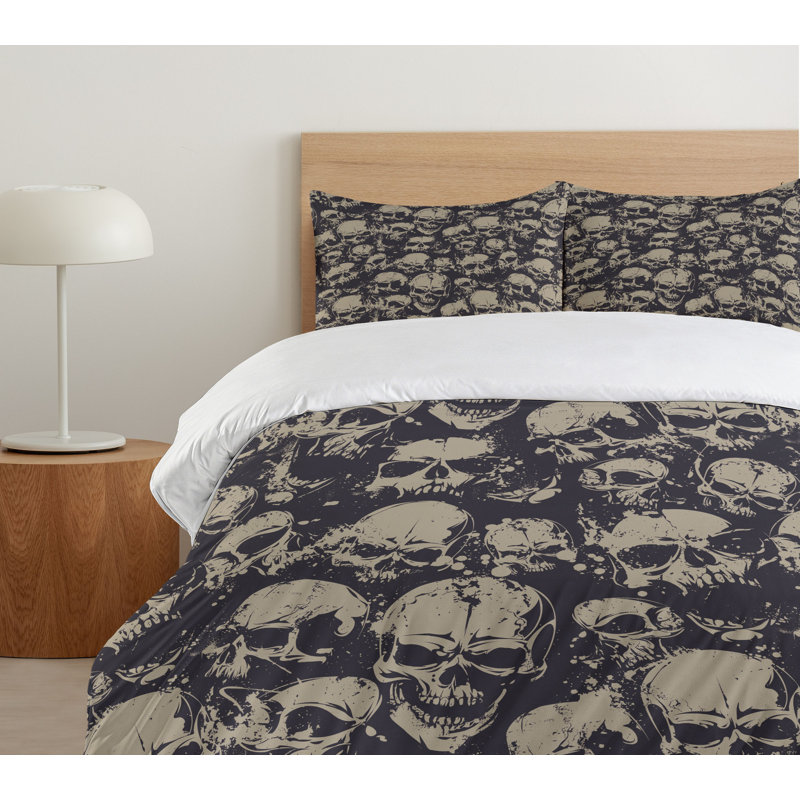 Queen Dark Brown Skull Graphic Microfiber Duvet Cover Set