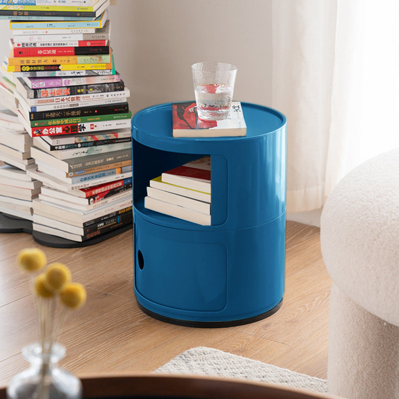 2-Shelf Round Side Table with Storage, Blue