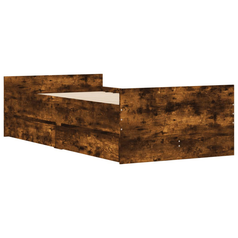 17 Stories Bed Frame With Drawers 75X190 Cm Small Single, Smoked Oak 1, 102 x 203cm