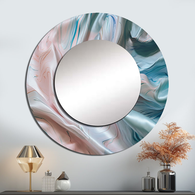Olisa Pink Blue Dancing Colors II - miroir en marbre, miroir mural rond rose unique, impression d'art en métal, 29 po x 29 po